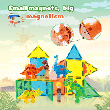 Benoker Dinosaur Magnetic Tiles,Animals Magnet Building Blocks Toys Dino World,3D Stem Educational Magnet Tiles For Boys Girls K