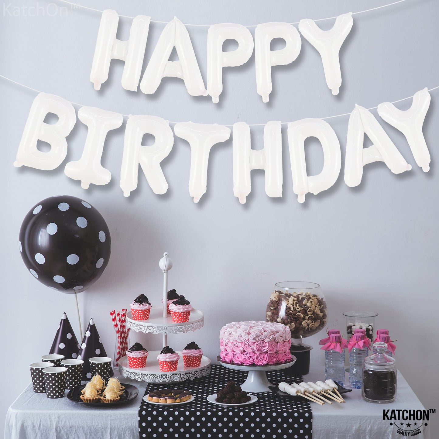 Katchon, White Happy Birthday Balloons Letters - 16 Inch | Happy Birthday Balloon White | White Happy Birthday Banner, White Birthday Decorations | Happy Birthday White Balloons For White Party Dècor