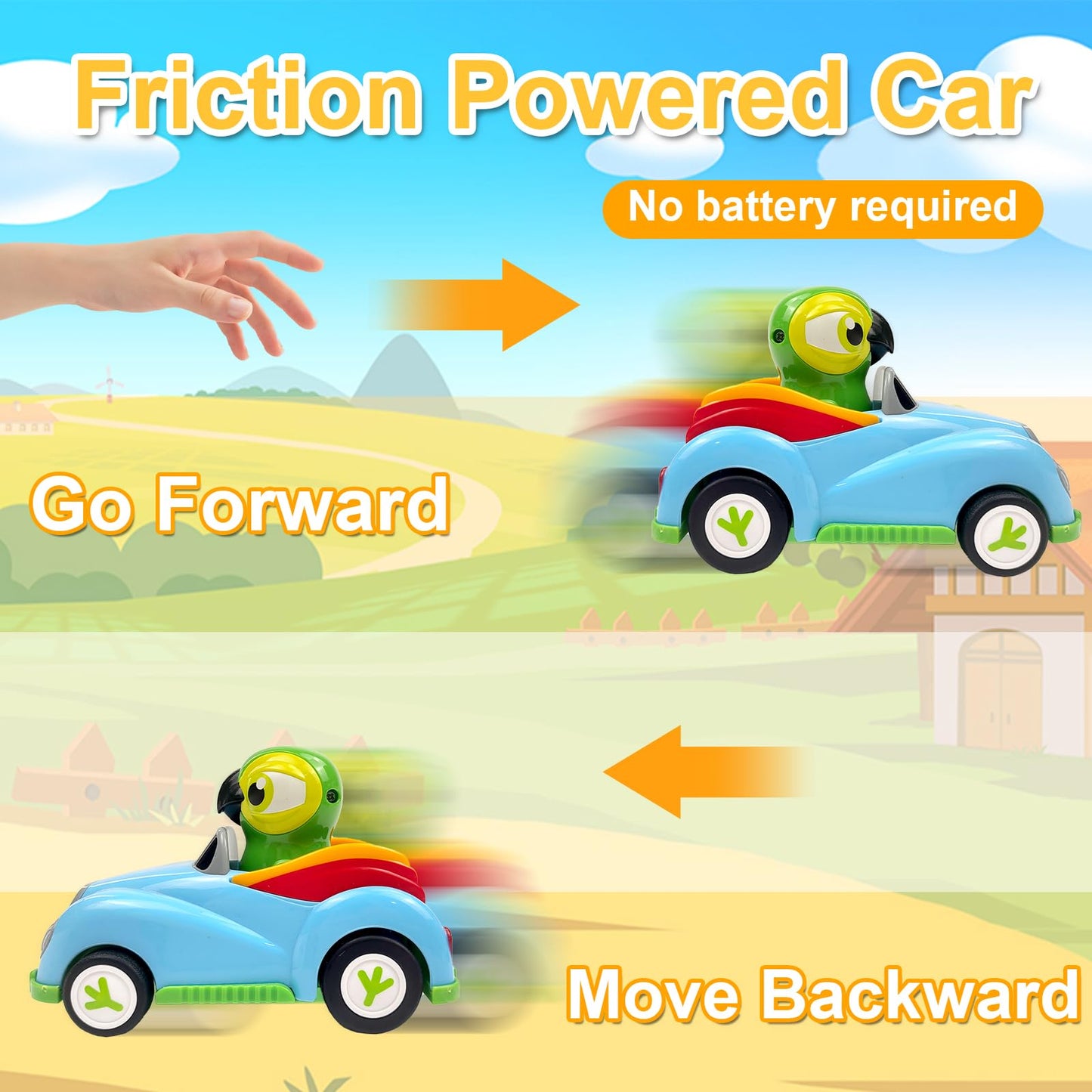 Toymaker La Granja De Zenon Pull Back Cars Lorito Pepe Bird Toys For Toddlers 1-3 Years Old Baby Car Toy Birthday Present For Bo