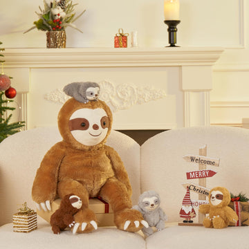 Tezituor Sloth Stuffed Animal Set,5 Pcs Sloth Plush Toy 22 Inch Large Mommy Stuffed Sloth With 4 Babies, Soft Cute Sloth Toys For Girls Boys, Brown