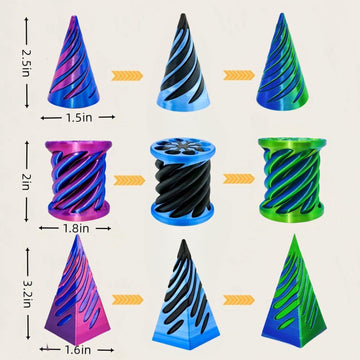 Timchess 3 Packs Impossible Cone, Spiral Cone Fidget Toy, Impossible Pyramid Passthrough 3D Printed Fidget Toys Adults, Spiral I