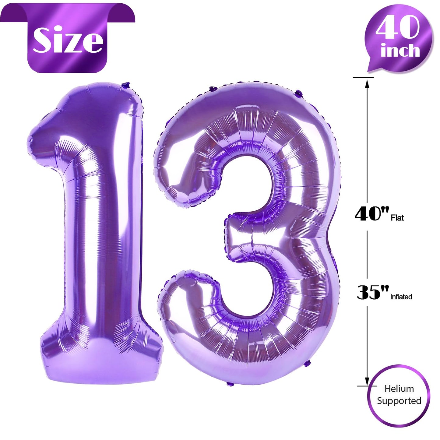 13 Balloon Number, Purple Number 13Th 31Th Birthday Balloons 40 Inch, 13 Or 31 Years Old Purple Birthday Decorations For Boys Gi