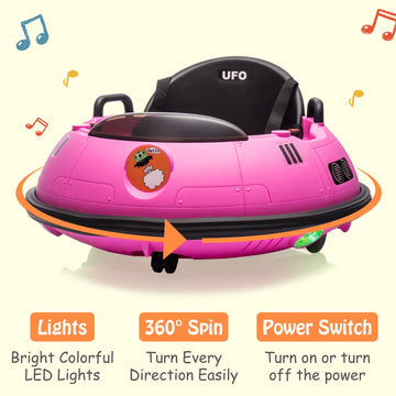12V Electric Ride On Bumper Car For Toddlers, Kids Bumper Car With Remote Control, 360 Degree Spin, 3 Speed, Led Lights, Dual Jo