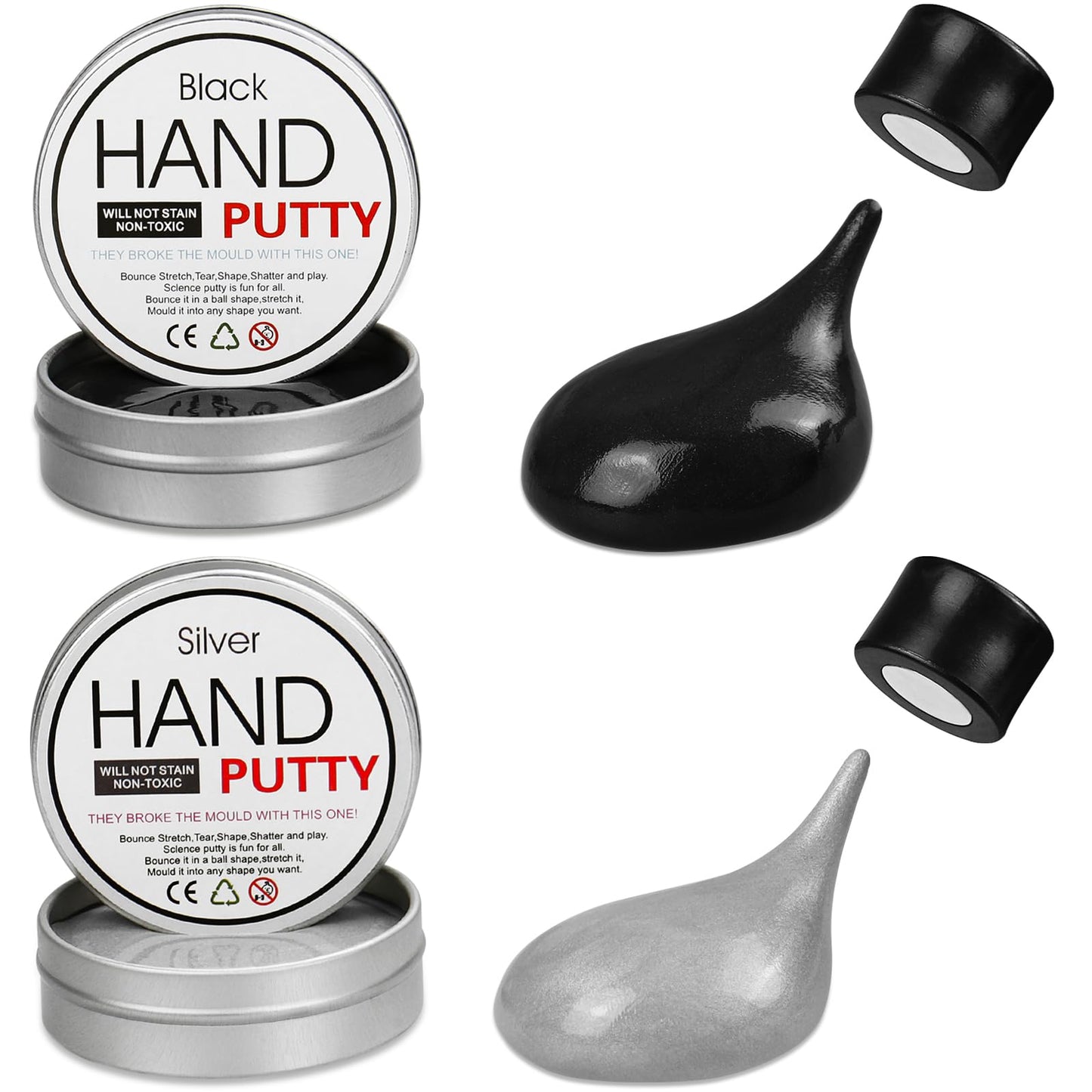 Joypro Magnetic Slime Putty, Magnetic Space Putty Slime With Upgraded Magnet Toys For Kids Adults, Fidget Toy Stress Reliever Puddy For Christmas Stocking Stuffers Birthday Gifts(2 Pack,Black&Silver)
