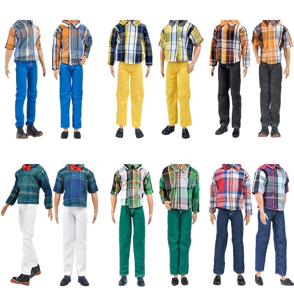 E-Ting 10-Item Fantastic Pack = 5 Sets Fashion Casual Wear Clothes Outfit With 5 Pair Shoes For Boy Doll Random Style (Leather Jacket + Casual Wear Clothes + Swimwear)