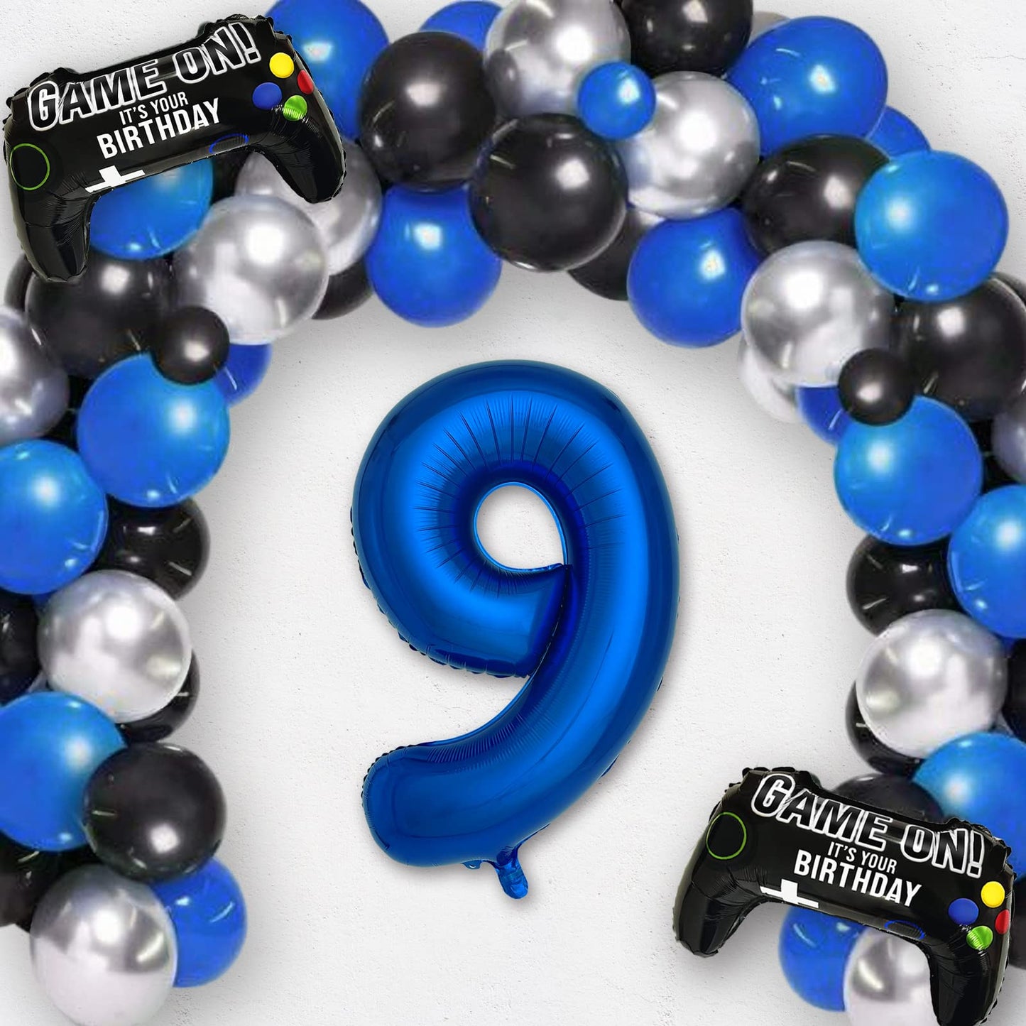 Navy Blue Video Game Party Supplies Boys 9Th Birthday Party Decorations- 2 Packs Game On Balloons With Dark Blue Number 9 Balloo