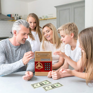 Adevena Electronic Piggy Bank, Mini Atm Password Money Bank Cash Coins Saving Box For Kids, Cartoon Safe Bank Box Perfect Toy Gifts For Boys Girls (Gold)