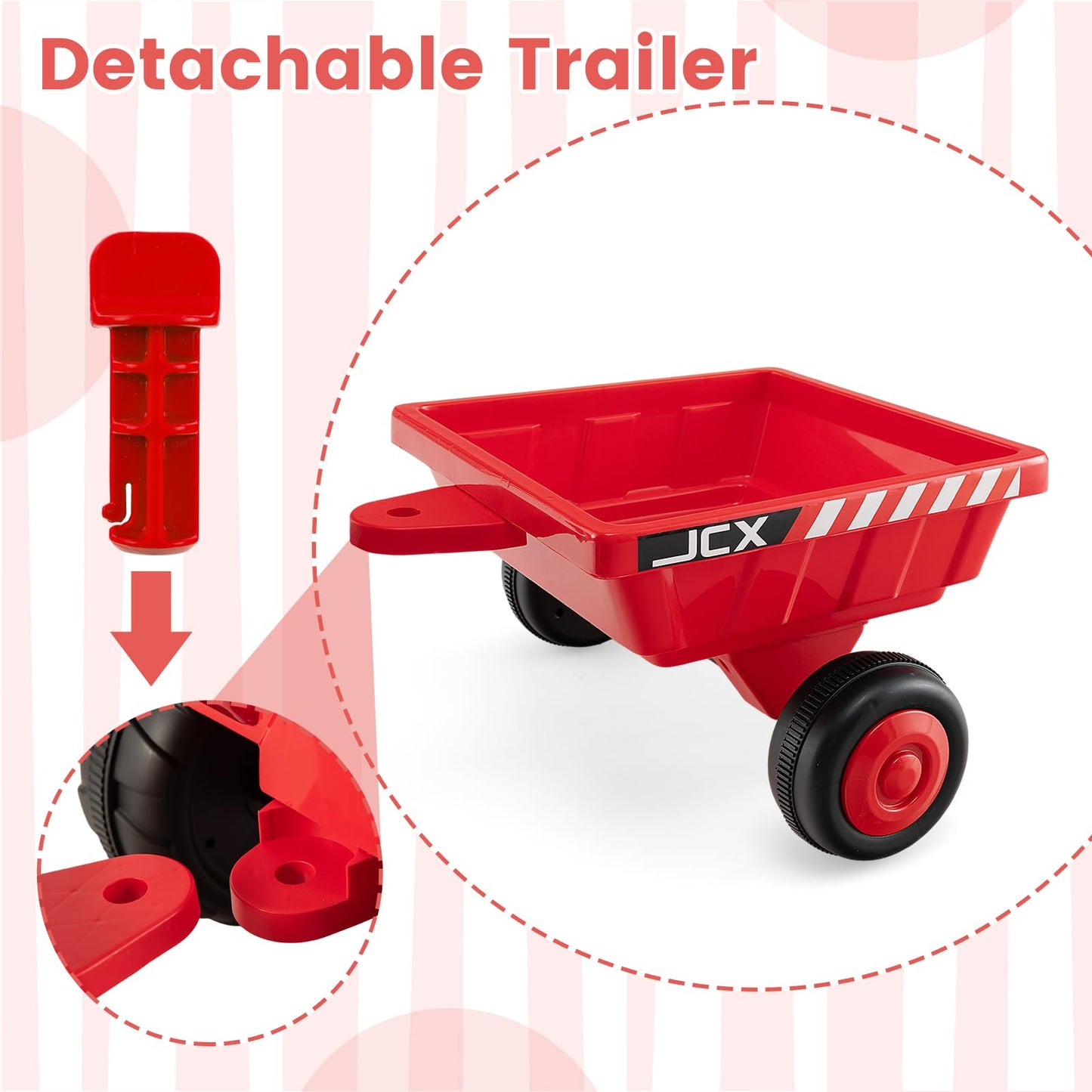 Olakids 12V Kids Ride On Tractor, Battery Powered Motorized Electric Car With Trailer, Dual Motors, Remote Control, Light, Music, Usb, Toddler Vehicle Toys For Boys Girls (Red)