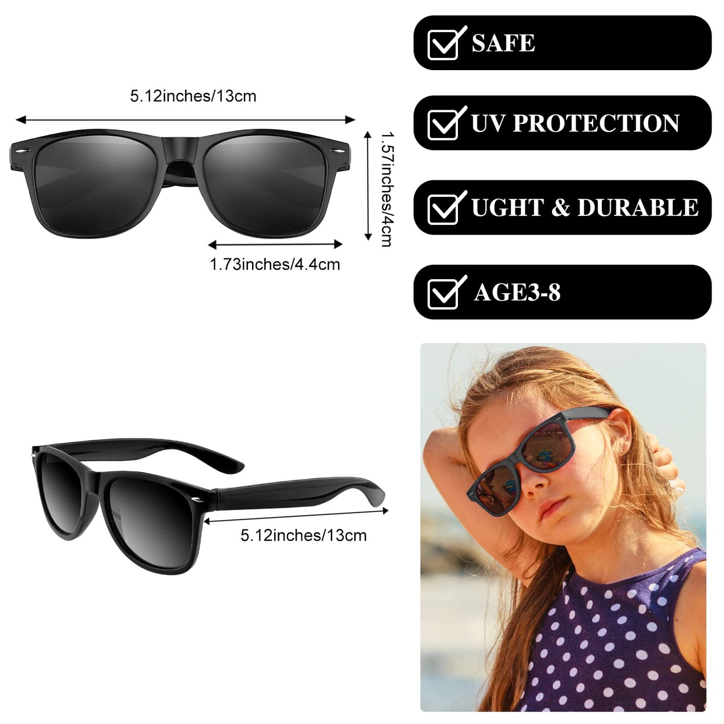 Miahart 12 Pack Kids Party Sunglasses Bulk Summer Party Favors Retro Glasses For Boys And Girls Birthday Party Supplies, Black