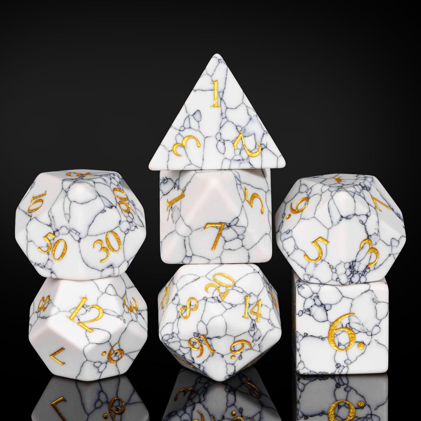 UDIXI Howlite Stone Dice Set D&D 7PCS Gemstone Dice Polyhedral DND Dice with Gift Case for Dungeons and Dragons Role Playing Gam