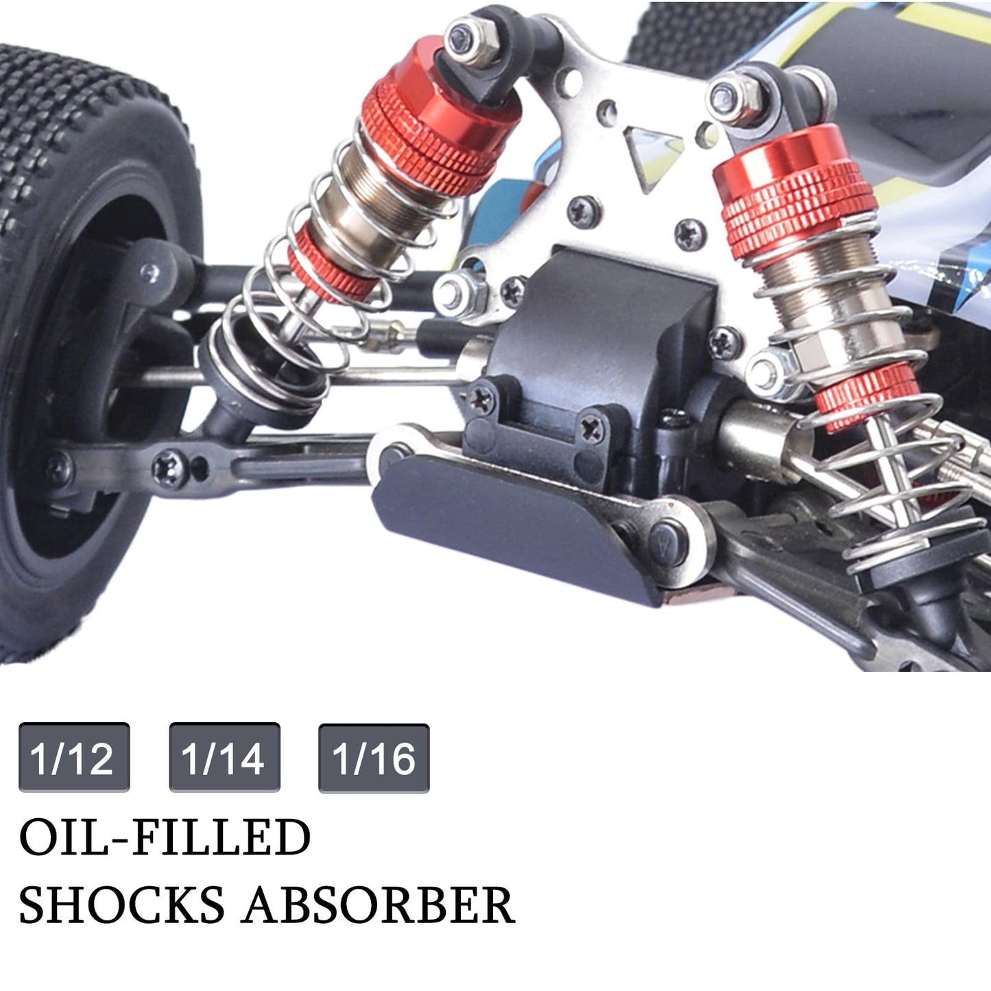 RcThjia Oiled 4Pcs 72mm Aluminum Oil Shock Set for 1/12 1/14 1/16 RC Cars - Front/Rear Upgrade Compatible with WLtoys 144001, 12