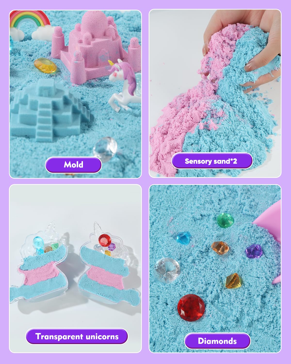 Sikmcle Unicorn Sensory Bin Play Sand Kit For Girls Unicorn Toys For Kids Castle Moulds Toddler Activities And Sensory Bin Fille