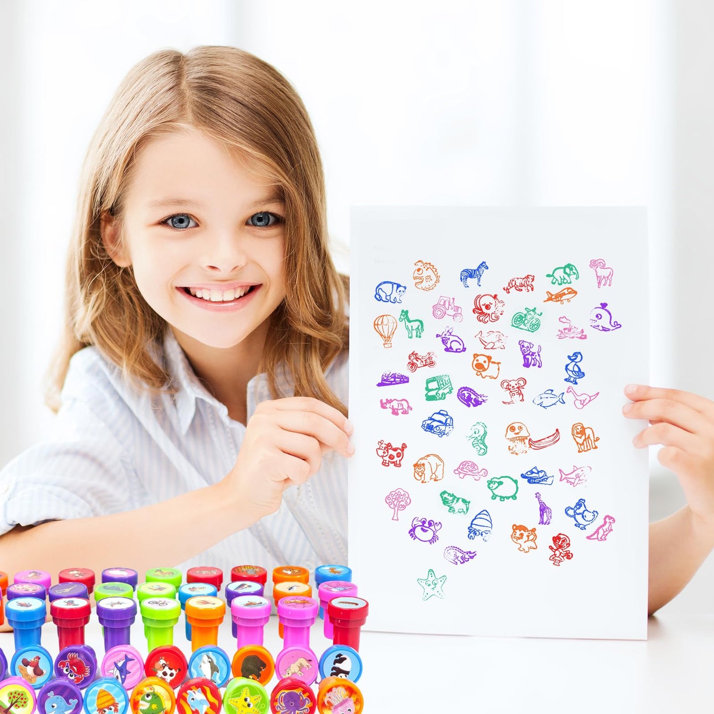 Cinrobiye 50 PCS Stampers for Kids ,Animal Car Fun Theme Self-Inking Stamp Set for Party Favors Classroom Rewards DIY Crafts Goo