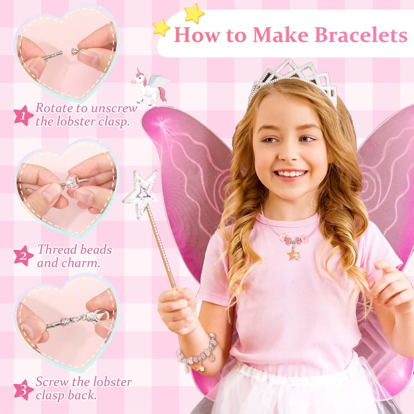 110 Charm Bracelet Making Kit, Jewelry Making Kit for Girls DIY Bead Necklace Kit with Initial Bracelet Box Unicorns Crafts Arts