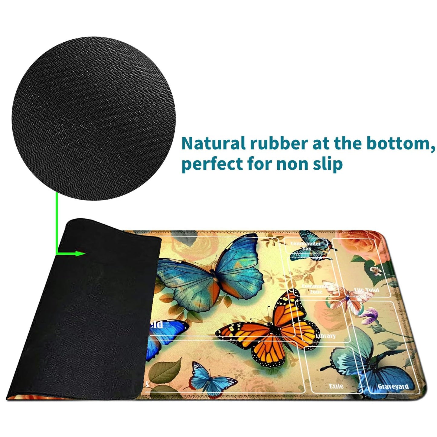 Rwutytiul Butterfly Card Playmat 24 X 14 Inch With Tube Bag, Card Gameplay Playmat With Zones Commander Deck Board Mtg Rpg Ccg T