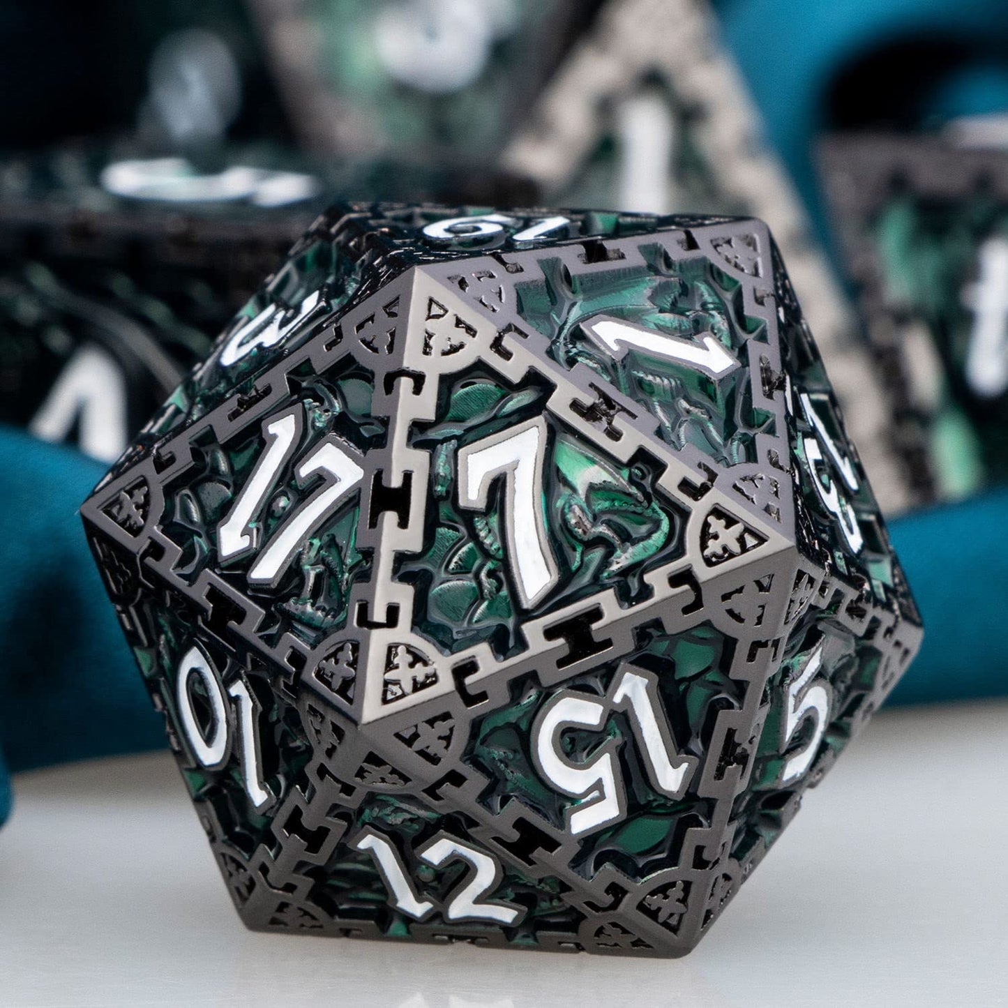 ARUOHHA 7pcs DND Metal Dice Set Dungeons and Dragons Dice Large Polyhedral Dice RPG Role Playing Dice D and D Dice D&D Dice Set