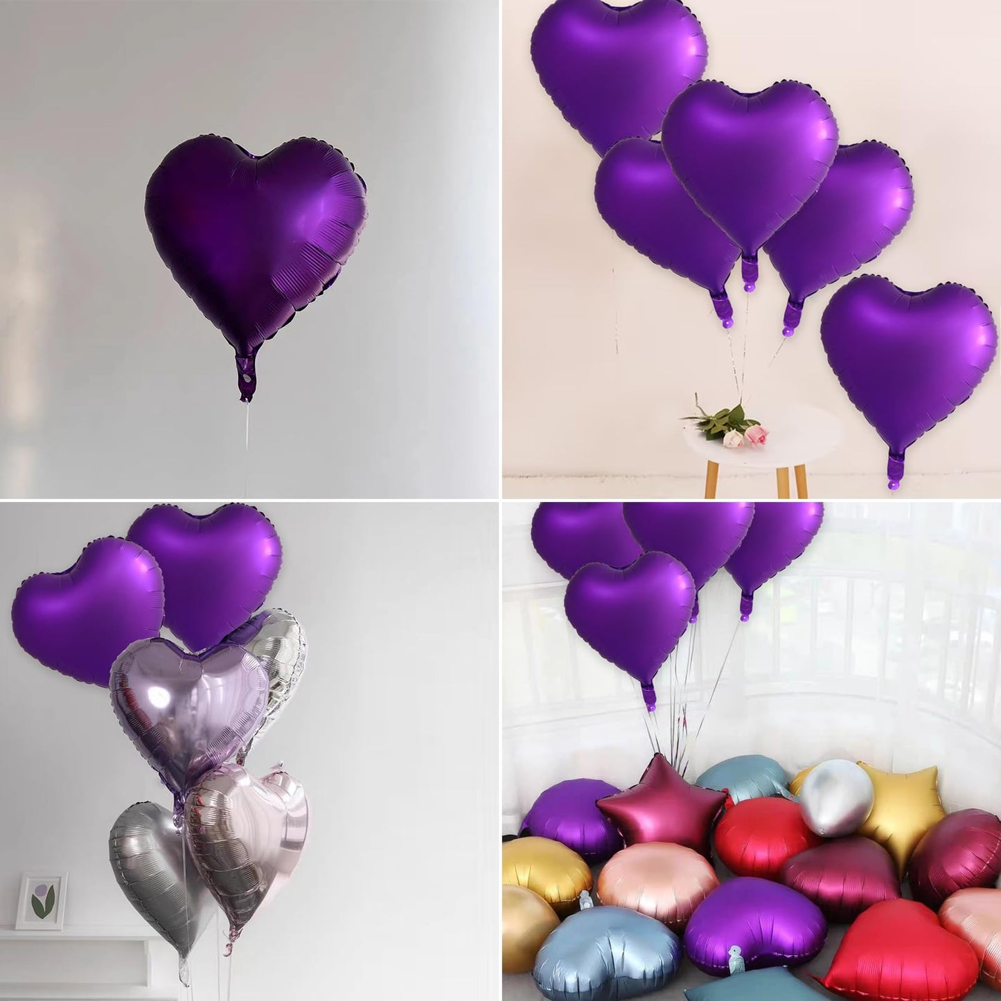 30 Pcs Metallic Purple Heart Balloons 18In Foil Heart Shaped 18 Inch Balloons Helium Mylar Balloons Foil Balloon Decoration For