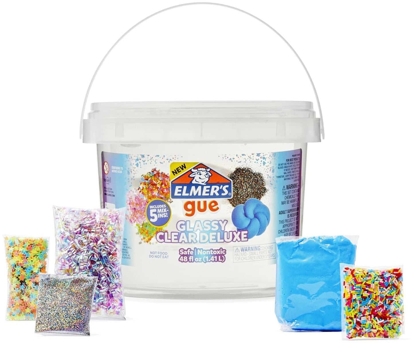 Elmer'S Gue Premade Includes 5 Sets Of Slime Add-Ins, 3 Lb. Bucket, Glassy Clear