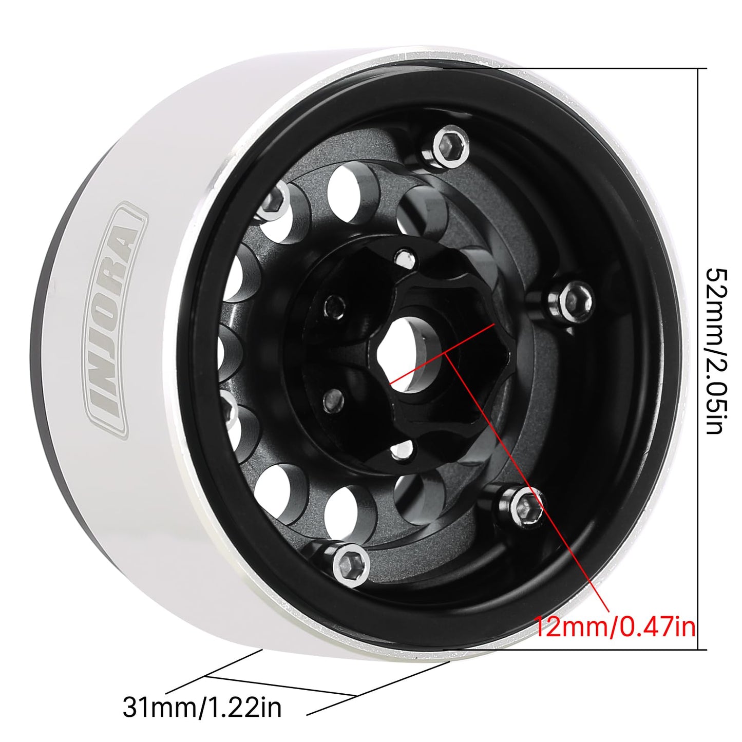INJORA 1.9'' Beadlock Wheel Rim - 153g Super Heavy Brass & Aluminum Deep Dish Wheel for 1/10 RC Crawler SCX10 TRX4 VS4-10 Gen8 (