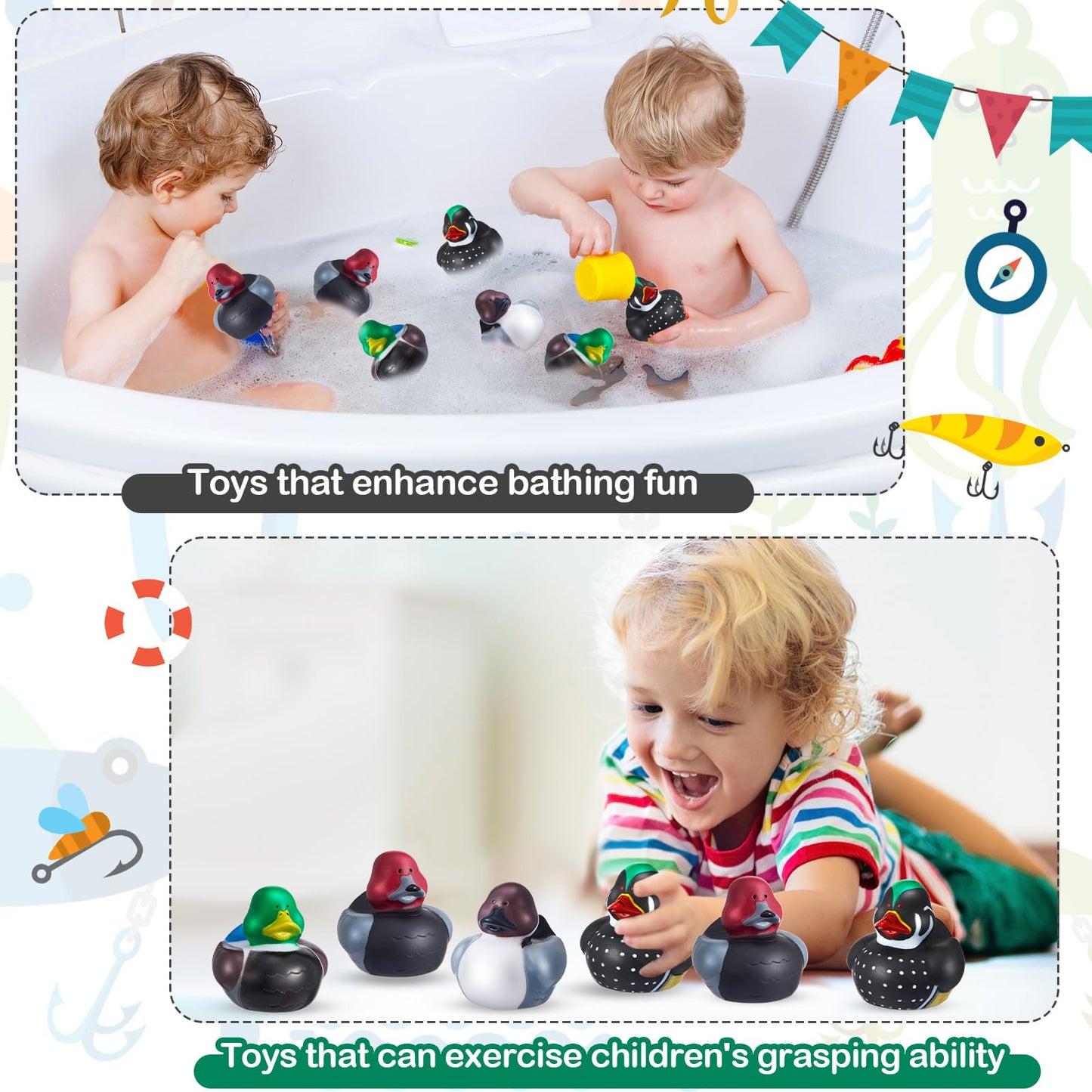 Deekin 24 Pcs Family Mallard Rubber Duck 2 Inch Cool Floating Decoy Rubber Ducks Adorable Soft Bathtub Decoy Bath Toys For Birthday Gift Nature Birds Lovers Cruise Party Hunting Decoration