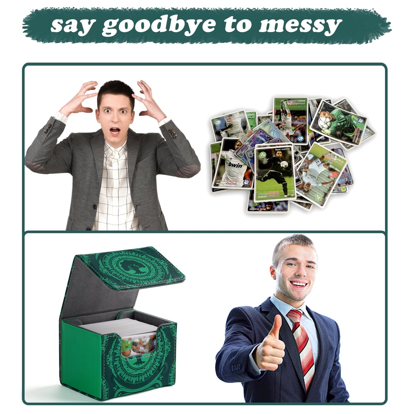 Deck Box for MTG Cards Trading Commander Deck Case Holds 120+ Sleeved Cards PU Leather Magnetic Collectible Card Storage Box Fits for TCG Magic Card (Green)