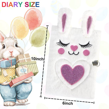 Parkiststar Plush Diary, Diary With Lock For Girls, Cute Rabbit Kids Journal Notebook Set, Lined Plush Notebook With Pen And Loc