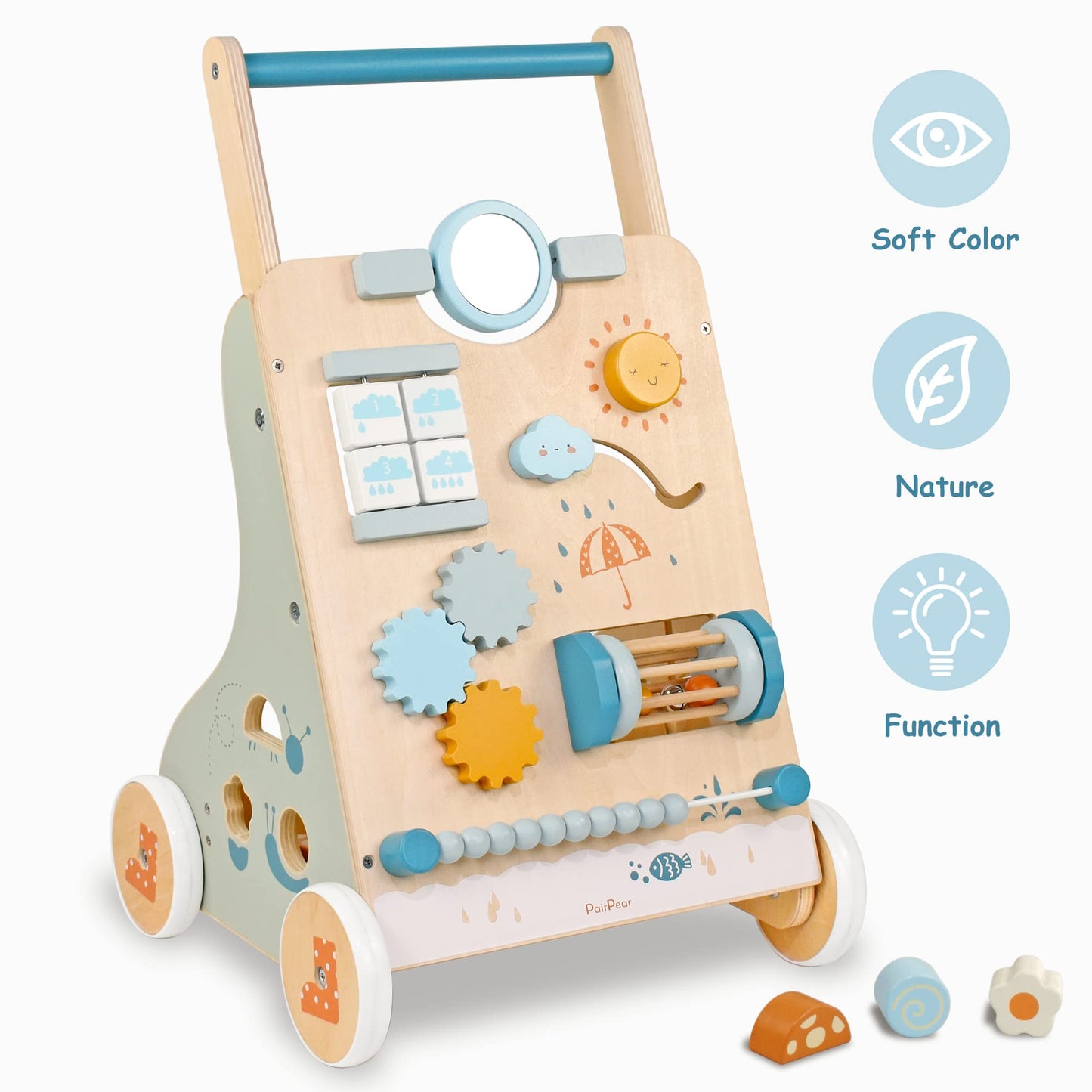 Pairpear Wooden Baby Walker, Toddler Push Walker Activity Center Toys With Shape Sorter, Montessori Walker Toy, Push Toys For Boys Girls 1 2 3 Year Old