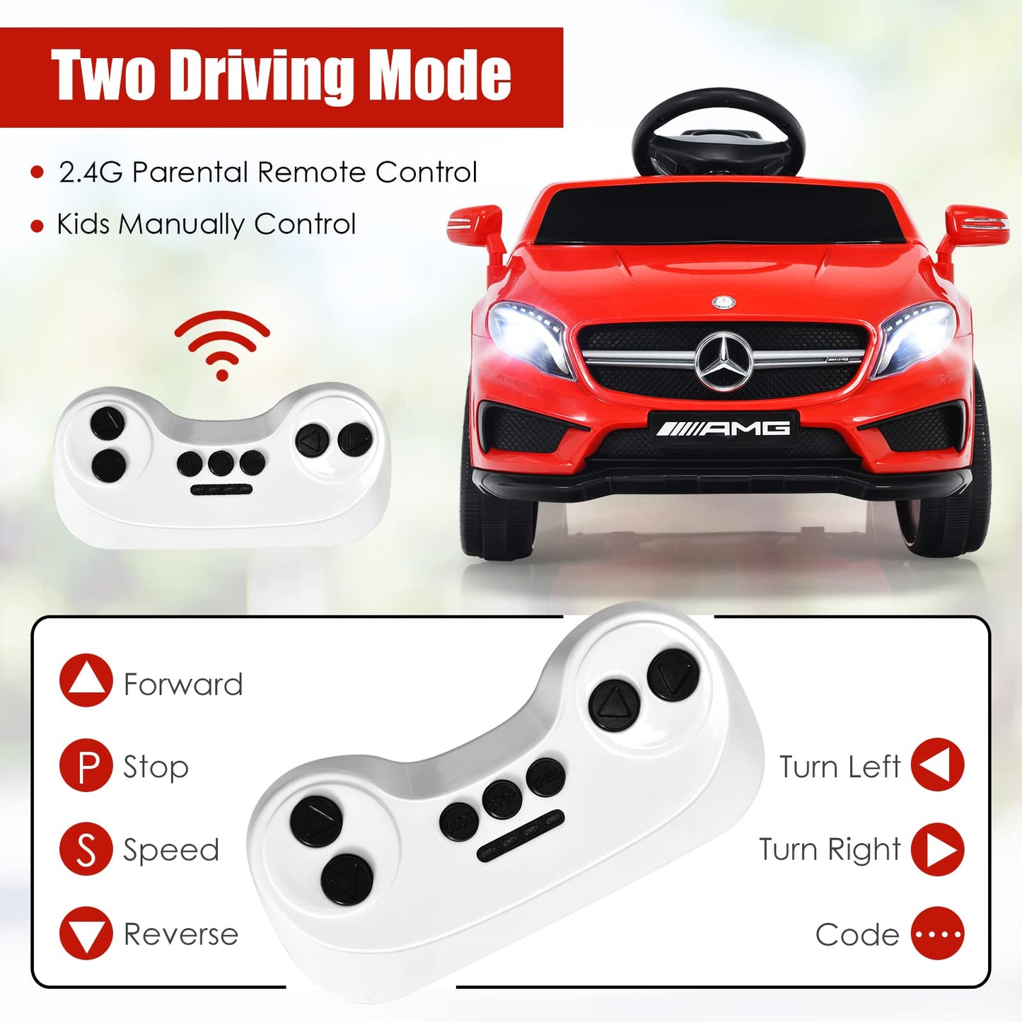 Olakids Kids Ride On Car With Remote Control, 12V Licensed Mercedes Benz Gla45 Electric Vehicle For Toddlers, Battery Powered Toy With Music, Usb, Mp3, 2 Speeds, Wheels Suspension, Led Lights (Red)