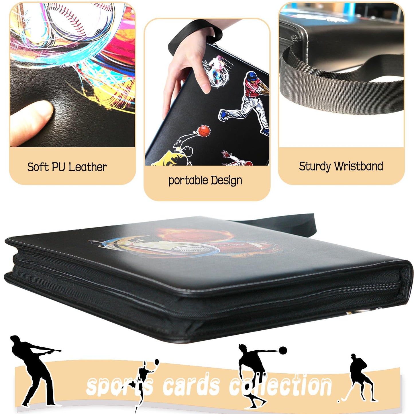Coyoro Large-Capacity Sports Card Binder With 4 Pockets And 50 Sleeves Fits 400 Cards, Perfect For Baseball, Football, Basketbal