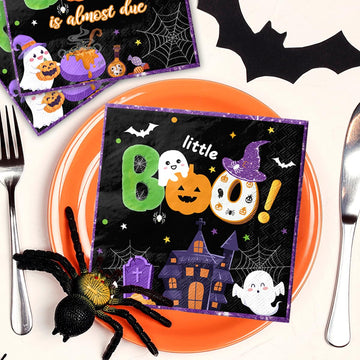 Halloween Baby Shower Decorations-40Pcs A Little Boo Is Almost Due Napkins Halloween Boo Disposable Paper Napkins Cute Halloween