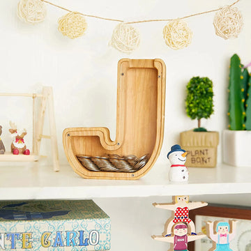 Weidu77 Twenty-Six English Alphabet A-Z Letter Piggy Bank,Large-Capacity Transparent Wooden Alphabet Piggy Bank,Personalized Coi