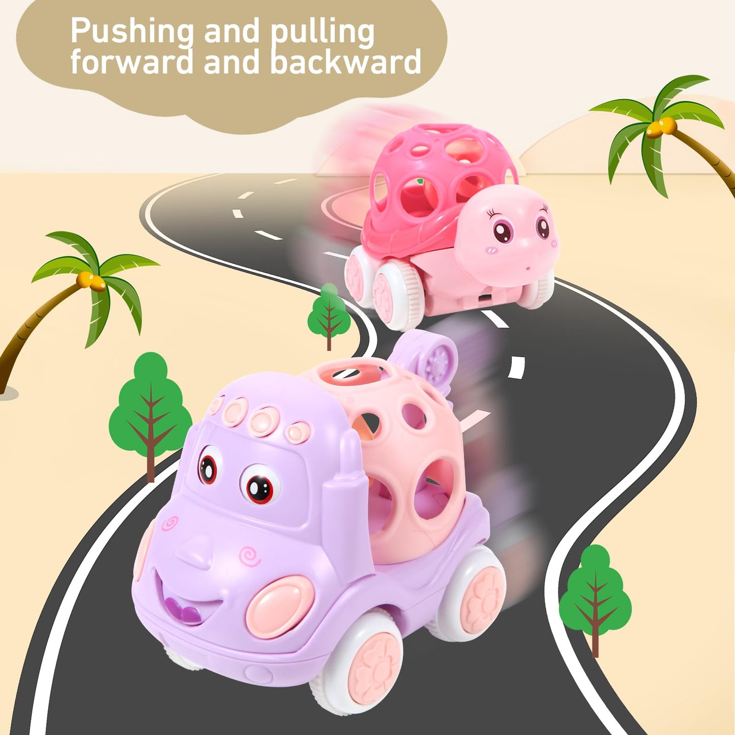 Baby Toy Cars - Toy Cars for Toddlers 1-3,Soft Rattle and Roll Truck for 1-3 Year Olds Girl, Rattle Car for Baby,Gifts for 6-12
