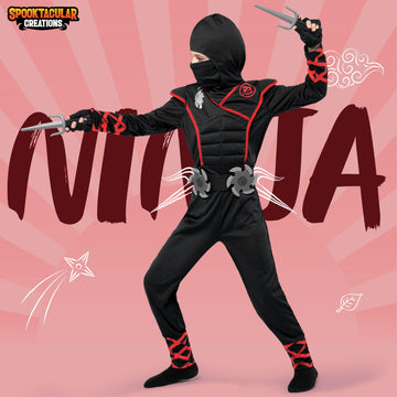 Spooktacular Creations Halloween Ninja Costume Black Ninja Outfit Set for Kids Halloween Costumes with Accessories for Boys Dress Up and Role Play Party (Large 10-12 yrs)