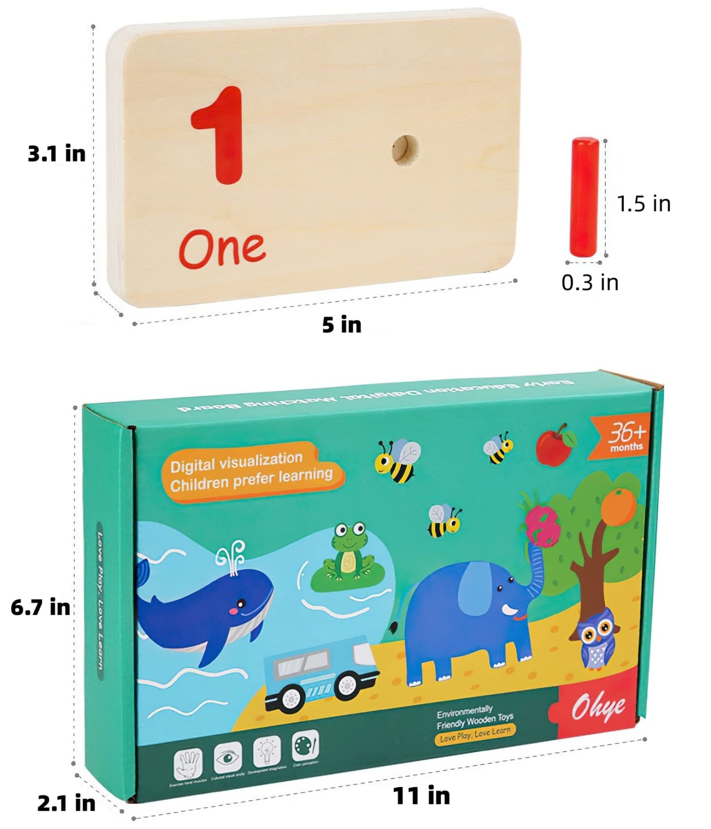 Mikneke Montessori Number Counting Peg Board, Wooden Math Manipulative Materials For Preschool, Number Montessori Learning Toy For Toddlers & Kindergarteners (Colorful Peg)