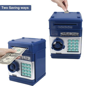 Elemusi Piggy Bank For Kids, Atm Electronic Password Cash Coin Bank, Money Saving Box For Kids, Boys Girls Birthday Gift (New Blue)