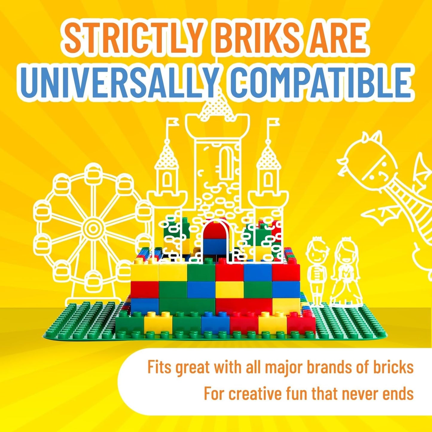 Strictly Briks Toy Building Block - Classic Big Briks Baseplate 15' X 10.5' Large Building Brick Baseplate For Ages 36 Months To 1188 Months, Single Green Flat Bottom Base Plate, 1 Pc