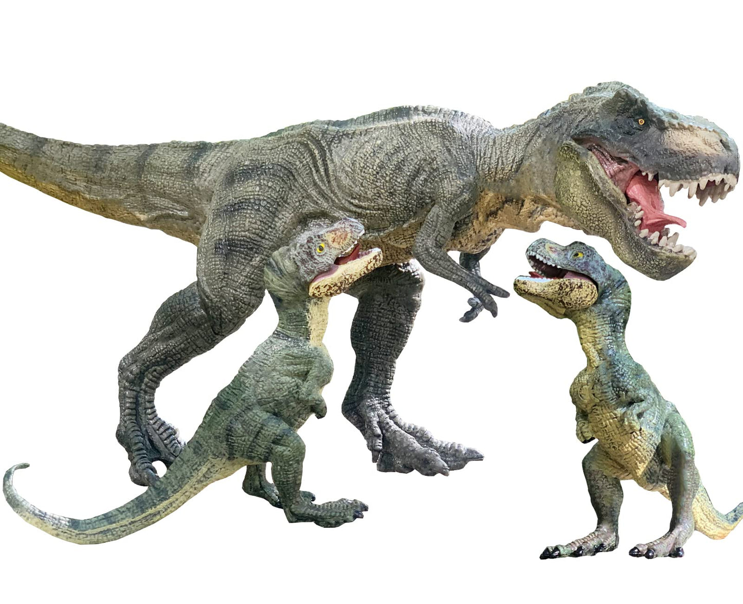 Gemini&Genius 3-Piece Dinosaur Set With T-Rex & Cubs, Action Figures, Moveable Jaw, Cake Topper, Party Gift For Kids 3-12 Years Old