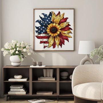 American Flag Sunflower Wooden Puzzles for mature-themeds 200pcs Wooden Jigsaw Puzzles for mature-themeds American Flag Unique Shaped Jigsaw Puzzles Creative Gift for Friend Family Game Medium Size 10.6'' x 10.6''