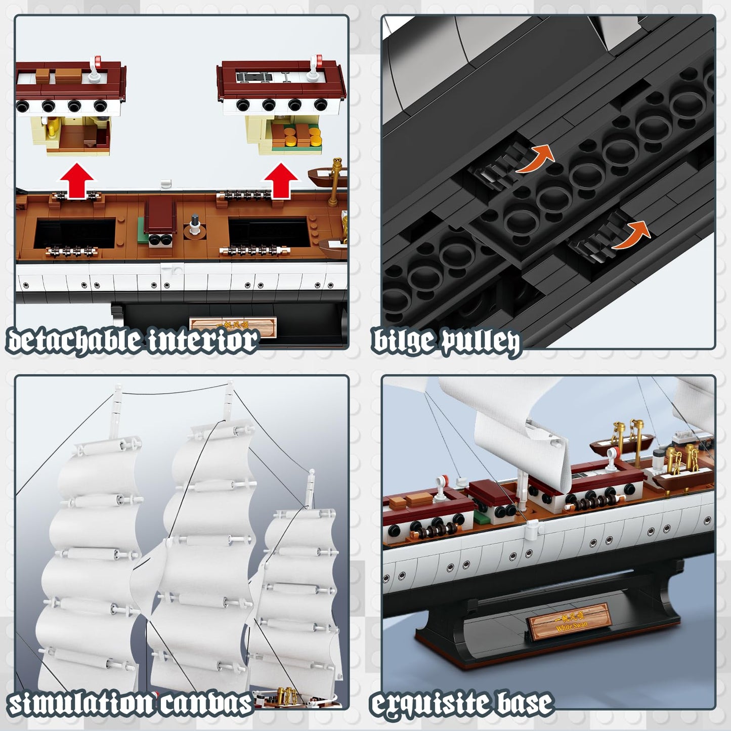 JMBricklayer Ship Building Toy - Building Sets for mature-themed 40104 White Swan Model Ship Attractive Showroom Decoration Pirate Ship & Nautical Adventure Experience Construction Toys