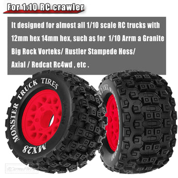 Rcarmubwow Rc Wheels And Tires For 1/10 Rc Scale Car,Rustler Stampede Hoss,Arrm A Granite Vorteks Big Rock 3S,Mx28 2.8'' Truck T