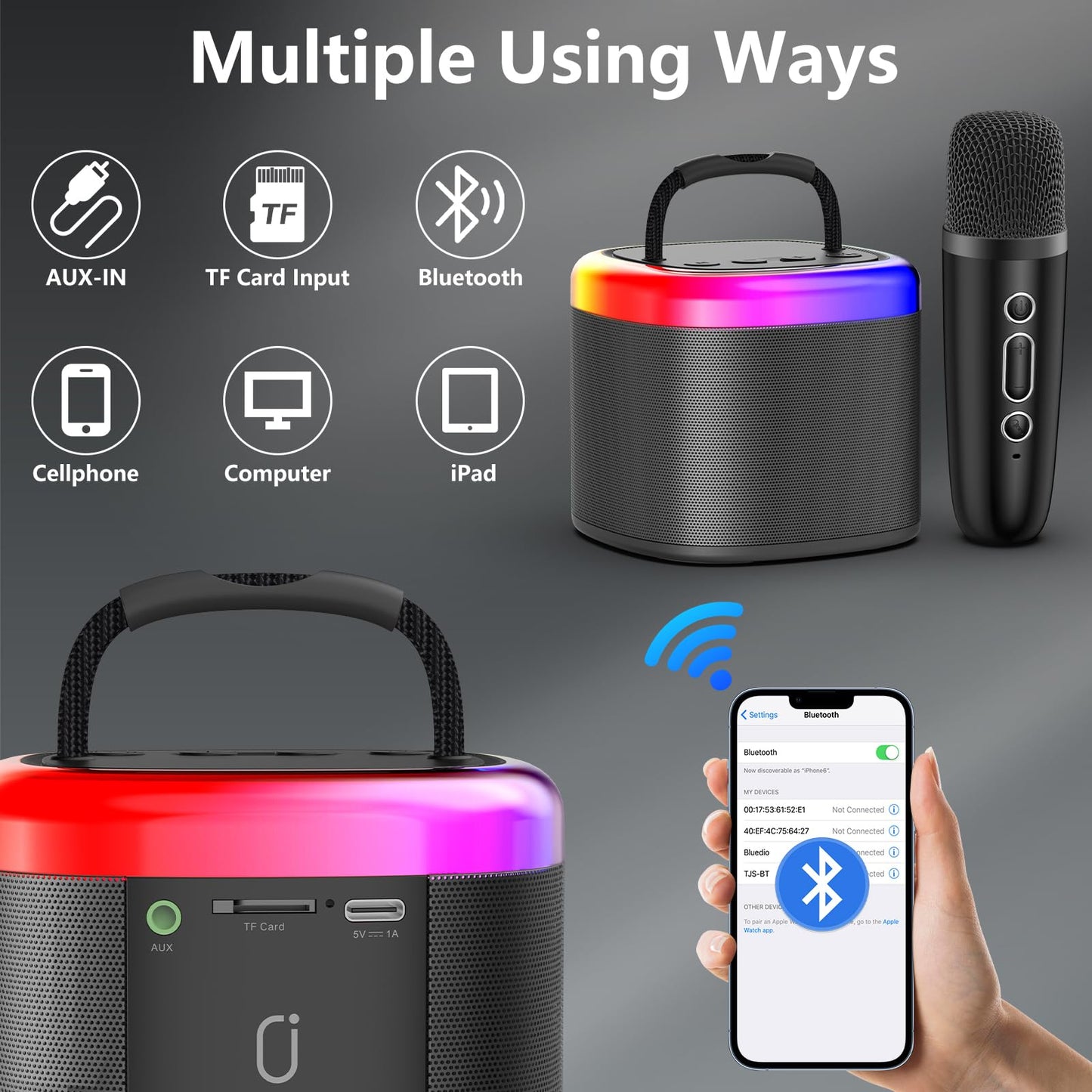 Hwwr Mini Karaoke Machine For Kids: Portable Bluetooth Speaker With Wireless Microphone For Kids & Adults - Ideal Christmas & Bi