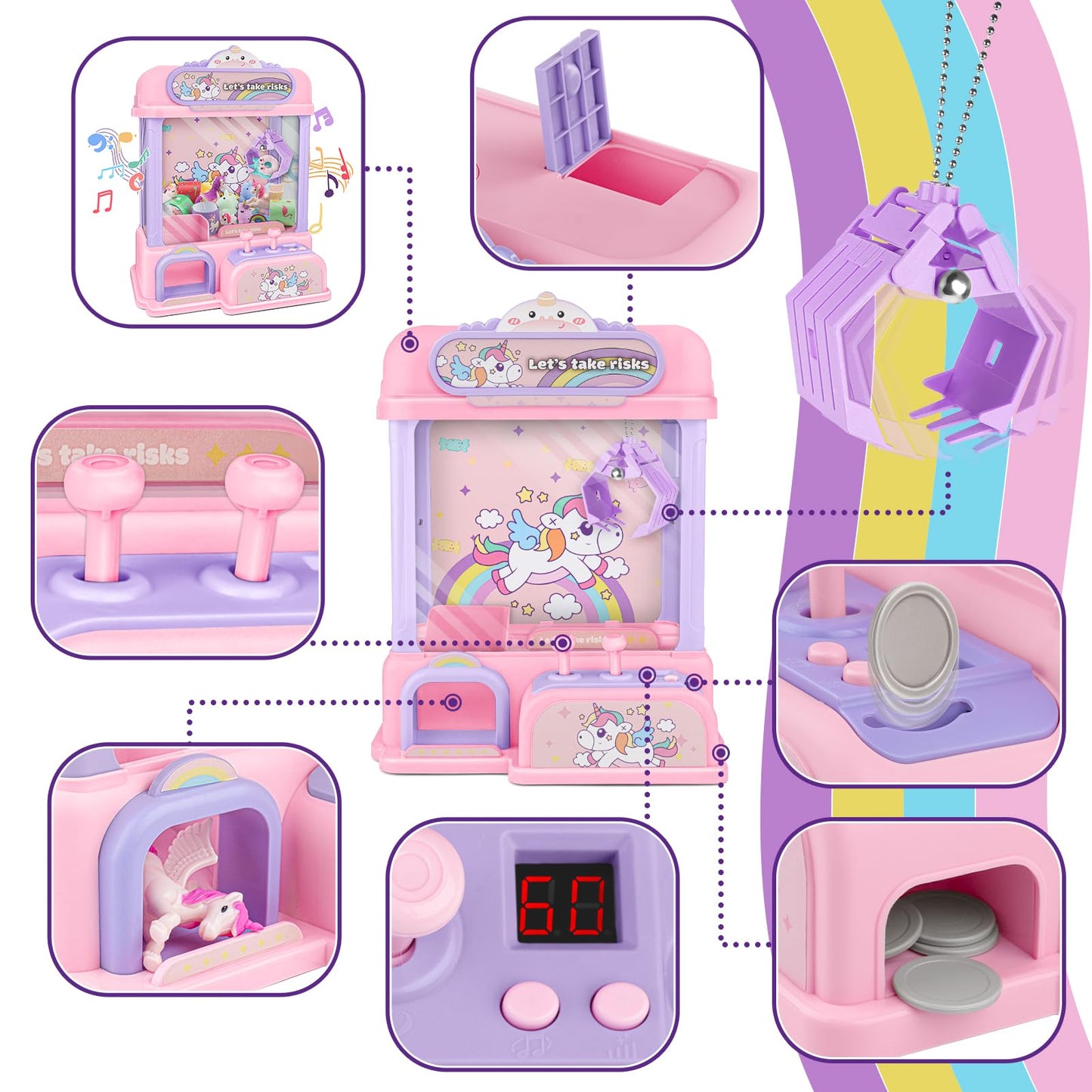Btec Claw Machine For Kids,Mini Claw Machine With Toys Inside,Candy Vending Grabber Machine For Girls Ages 4 5 6 7 8 9