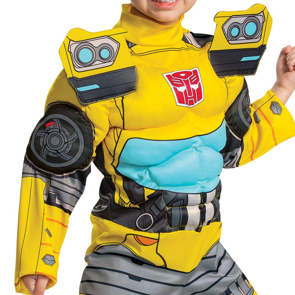 Disguise Bumblebee Costume, Toddlers Muscle Transformer Costumes For Boys, Padded Character Jumpsuit, Toddler Size Medium (3T-4T) Yellow (104909M)