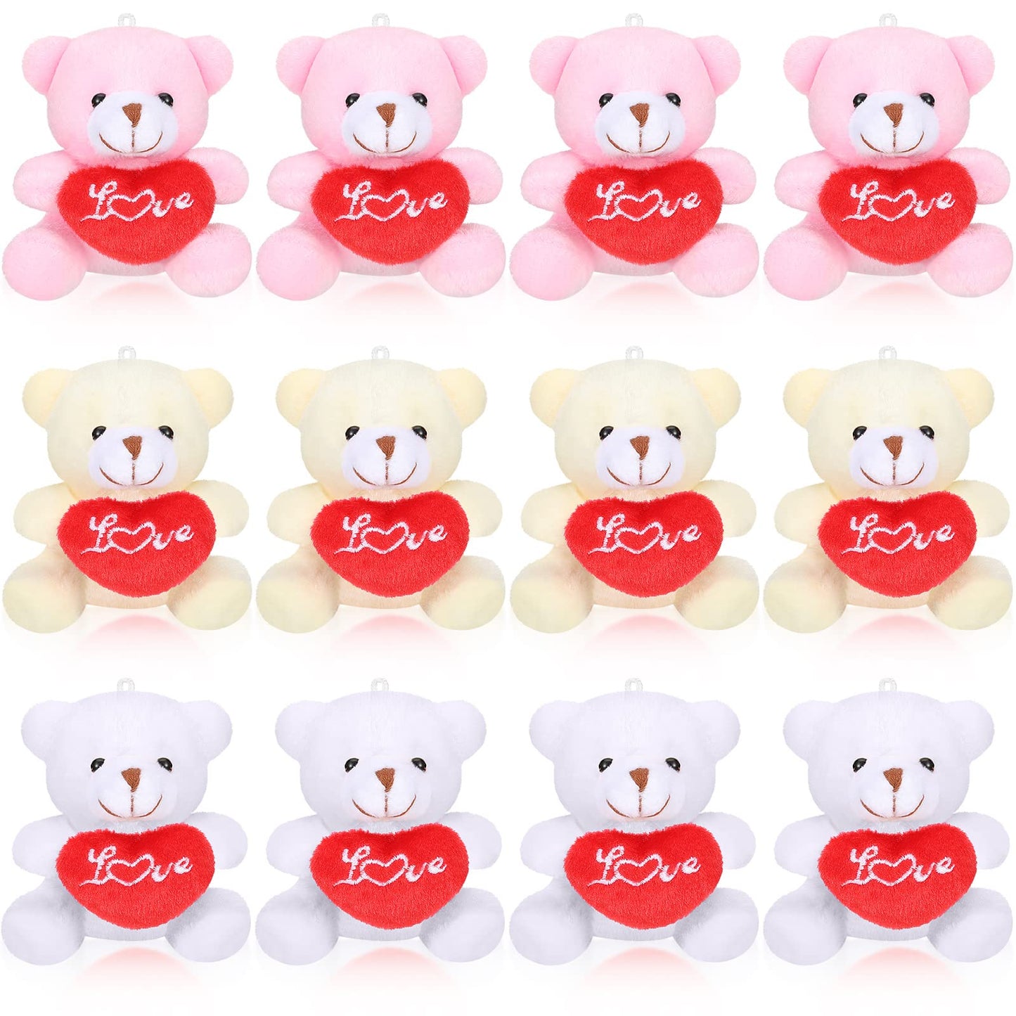 Kasyat 12 Pieces Valentine'S Day Mini Bear Toy 3.5 Inch Plush Stuffed Tiny Bears Keychain With I Love You Heart Animals Plush Fo