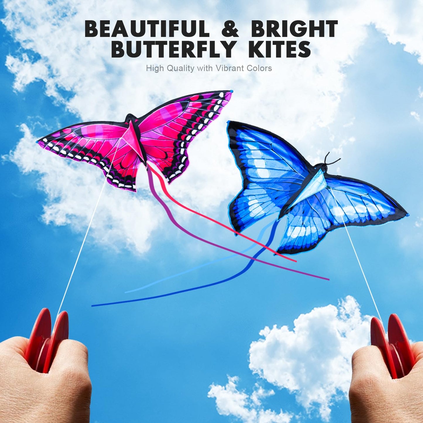 TOY Life 2 Pack Kites for Kids Ages 4-8 8-12, Large Butterfly Kites for Adults and Toddlers Age 3-5, Outdoor Toy Games Beach Kit