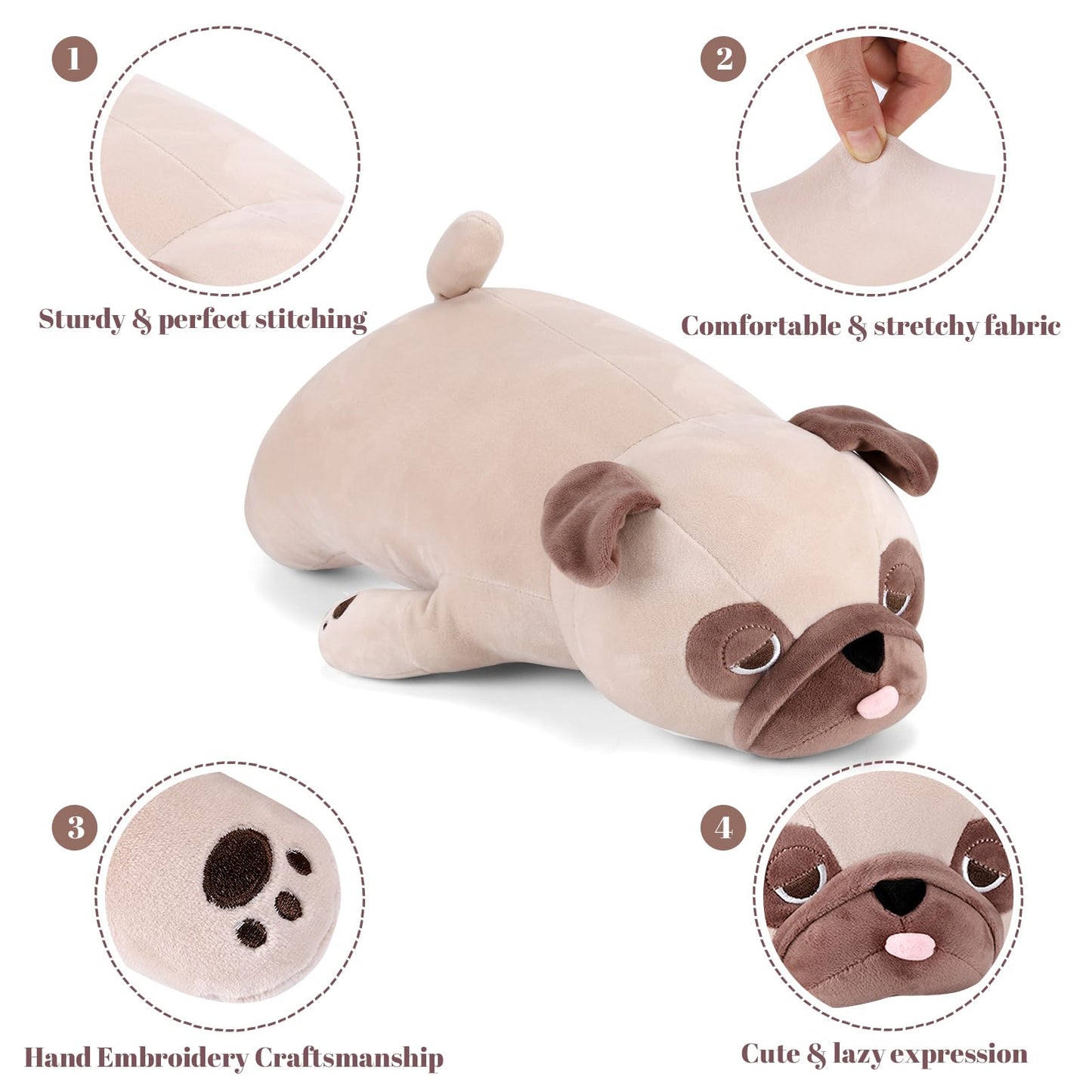 Meowtastic Pug Weighted Stuffed Animals - 21 Inch 3.5 Pounds Weighted Plush Bulldog Stuffed Animals - Big Stuffed Pug Weighted Plush Pillow - Cute Plush Toys Gifts For Kids & Adults (21' 3.5 Lbs)