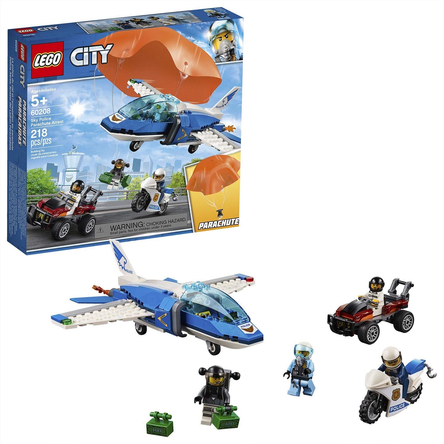 City Police Sky Police Parachute Arrest Playset, Toy Jet & Buggy Car, Police Toys For Kids