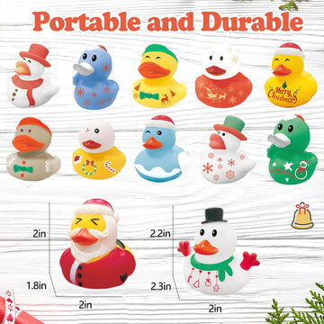24Pcs Christmas Rubber Ducks,Mini Christmas Ducks Bath Toys Assorted Duckies (2'') For Kids,Christmas Party Favors,Christmas Sto