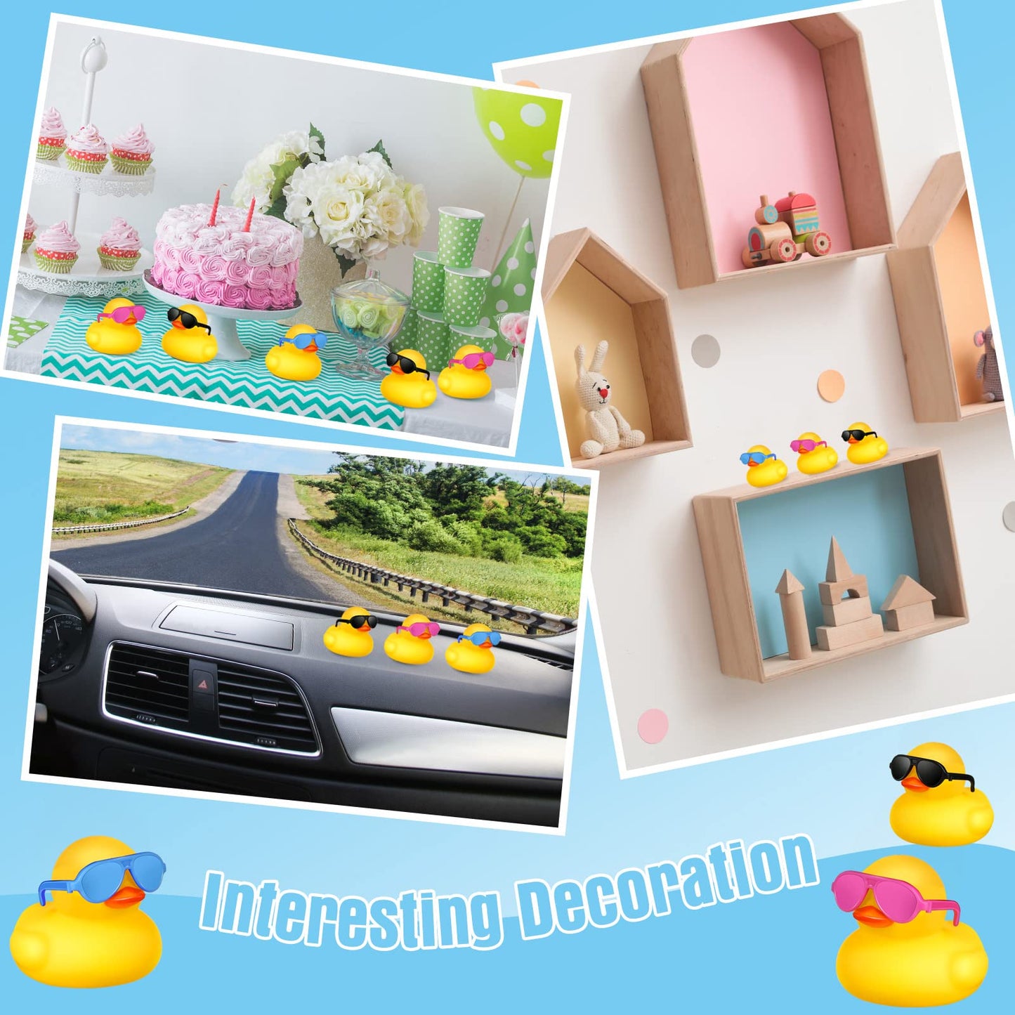 24 Pcs Mini Rubber Ducks With Sunglasses, Rubber Ducks In Bulk Valentine Bathtub Toys For Cruise Valentines Kids Classroom Gift