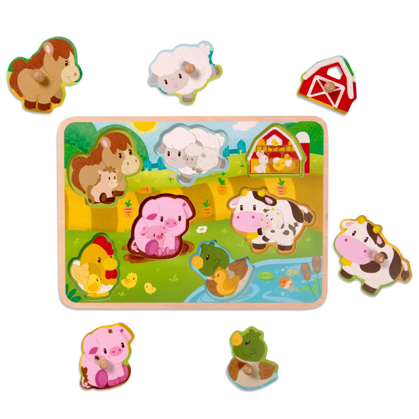 Battat- Wooden Peg Puzzle- Farm Animals Puzzle For Toddlers- Wooden Toys- Educational Toys- 2 Years + Wooden Peg Puzzle: Farmland Animals